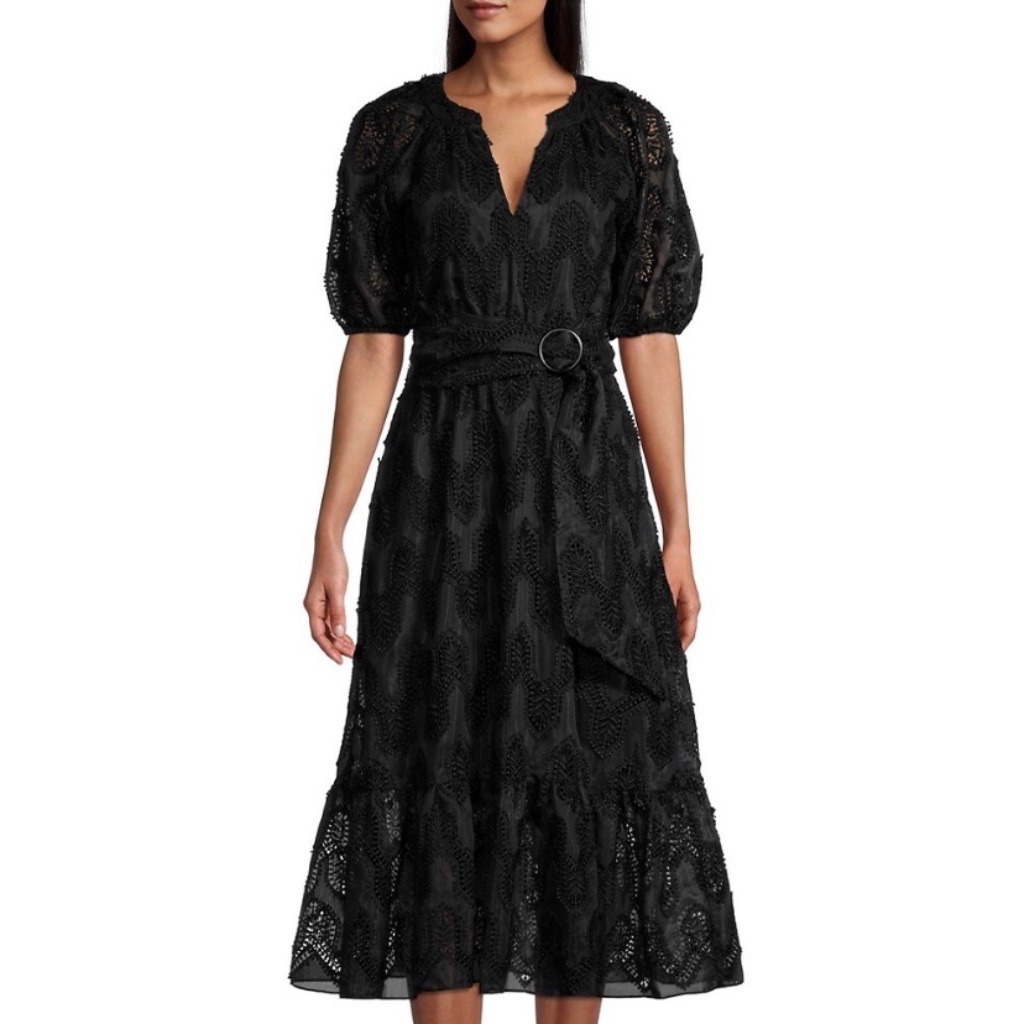 Shoshanna Caricia Embroidered Puff Sleeve Dress Blue Size 6